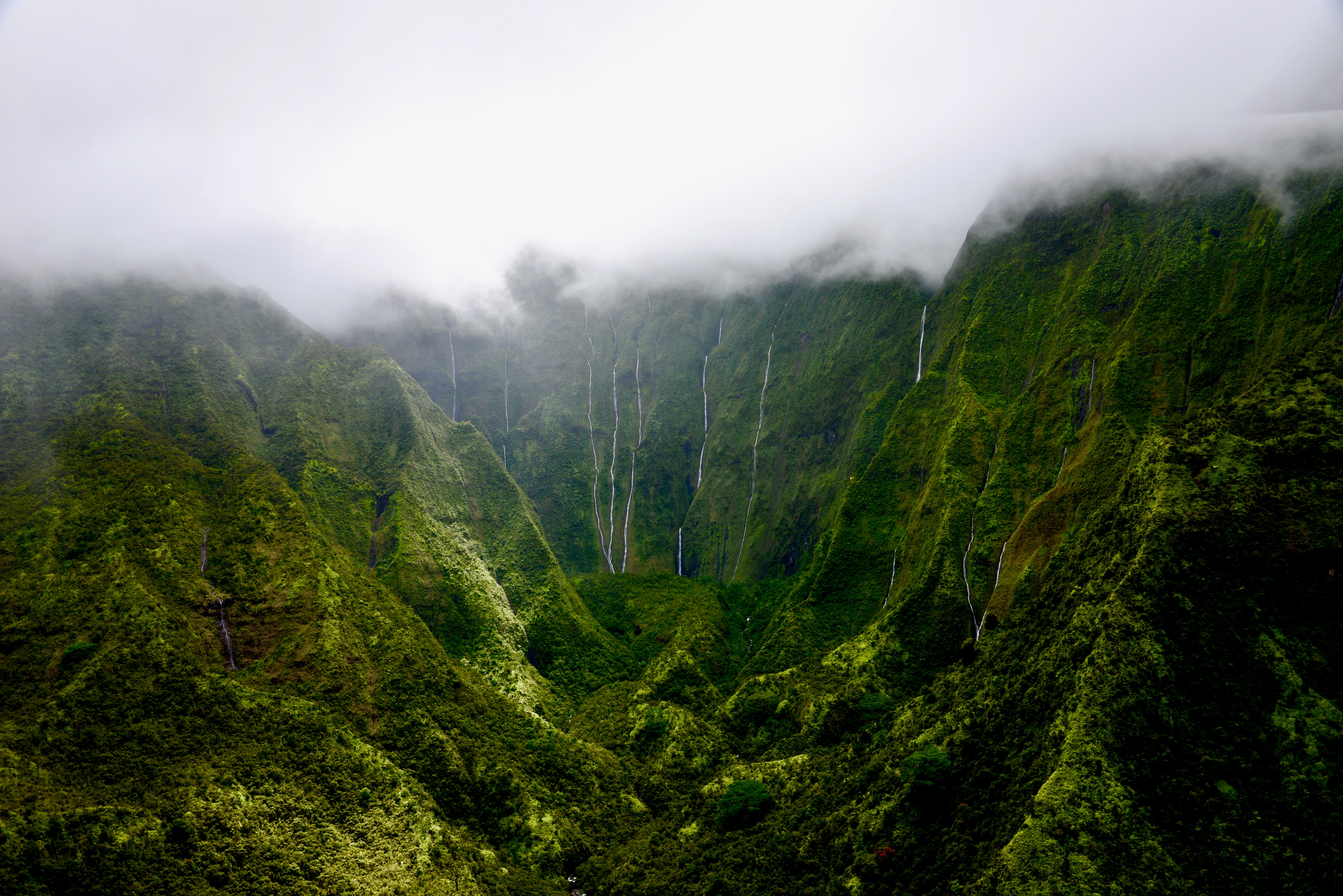 Mount Waialeale with waterfalls